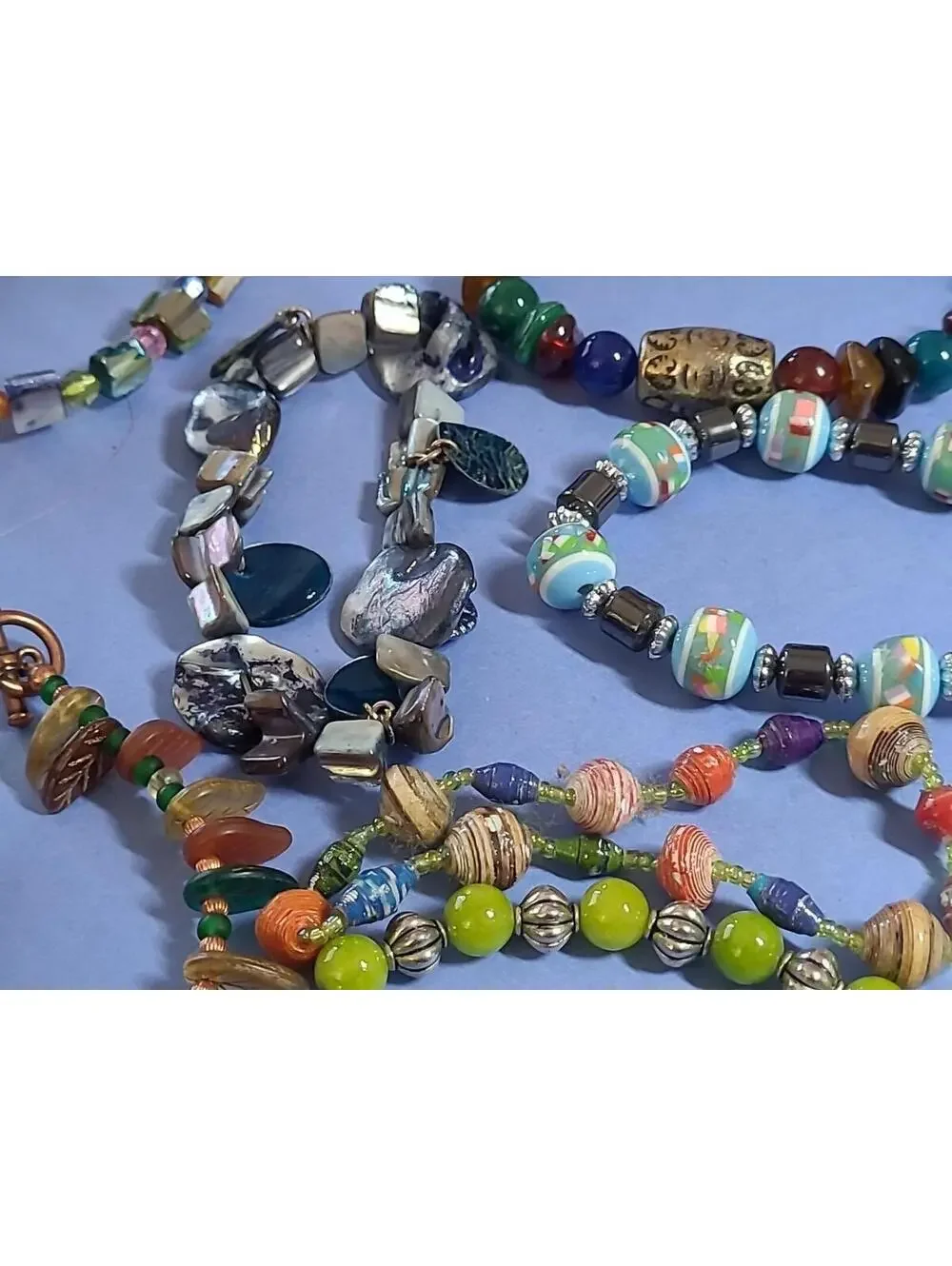 Lot Of 9 Beaded Stretch Braclets. Mixed Stones & Materials